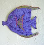 Handmade Upcycled Metal Tropical Fish Wall Art Sculpture In Purple 1 small