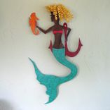 Handmade Upcycled Metal Mermaid With Seahorse Wall Art Sculpture "Roxanne'' 1 small