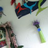 Handmade Upcycled Metal Wall Sconce With Blue Flower 2 small