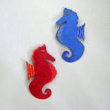 Handmade Upcycled Metal Seahorse Wall Art Sculpture In Red 1 small