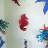 Handmade Upcycled Metal Seahorse Wall Art Sculpture In Red 2 small
