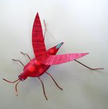 Handmade Upcycled 3d Metal Grasshopper Sculpture In Red 1 small