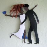 Handmade Upcycled Metal Wedding Couple Wall Art Sculpture "Kiss The Bride'' 1 small