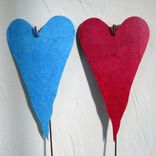 Handmade Upcycled Metal Heart Garden Stakes In Rose And Turquoise 4 small
