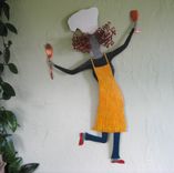 Large Chef Art Sculpture Hand Painted Dancing Lady Wallor Reclaimed Metal Red Head 19 X 31 1 small