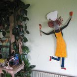 Large Chef Art Sculpture Hand Painted Dancing Lady Wallor Reclaimed Metal Red Head 19 X 31 4 small