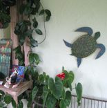 Sea Turtle Art Sculpture Reclaimed Metal Ocean Decor Bathroom Wall Art Green Orange Yellow 3 small