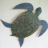 Sea Turtle Art Sculpture Reclaimed Metal Ocean Decor Bathroom Wall Art Green Orange Yellow 1 small