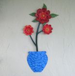 Flower Wall Art Sculpture Large Metal Camellia Vase Reclaimed Metal Kitchen Decor Orange Red Blue 3 small