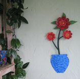 Flower Wall Art Sculpture Large Metal Camellia Vase Reclaimed Metal Kitchen Decor Orange Red Blue 2 small