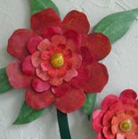 Flower Wall Art Sculpture Large Metal Camellia Vase Reclaimed Metal Kitchen Decor Orange Red Blue 1 small