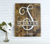 Swirled Monogram Family Name Established Sign - Last Name Wood Sign - Personalized Wooden Decor 1 small