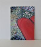 Red Heart Original Acrylic Art Canvas, 5" X 7", Whimsical Heart Painting 1 small