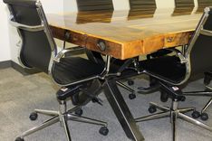 10 X 4 Reclaimed Conference Table With Steel I Beam Base. 4 small