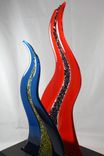 Orange And Blue Fused Glass Sculpture With Wooden Base 3 small
