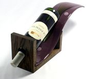 Plum Fused Glass Wine Bottle Holder With Oak Base 1 small