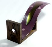 Plum Fused Glass Wine Bottle Holder With Oak Base 2 small