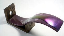 Plum Fused Glass Wine Bottle Holder With Oak Base 4 small