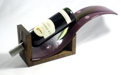 Plum Fused Glass Wine Bottle Holder With Oak Base 5 small