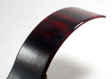 Fused Glass Wine Bottle With Oak Base "Deep Red Wave" 1 small