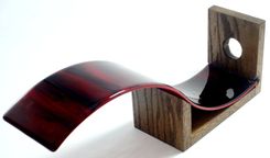 Fused Glass Wine Bottle With Oak Base "Deep Red Wave" 3 small