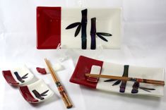8-Piece Fused Glass Sushi Set With Bamboo Design 1 small