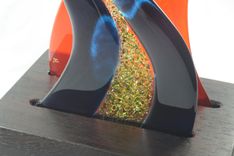 Fused Glass Sculpture With Wooden Base 3 small