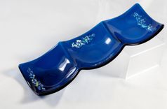 3-Section Fused Glass Dish In Deep Aqua With Dichroic Accents 1 small