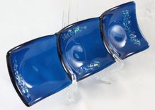 3-Section Fused Glass Dish In Deep Aqua With Dichroic Accents 2 small