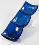 3-Section Fused Glass Dish In Deep Aqua With Dichroic Accents 4 small
