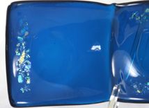 3-Section Fused Glass Dish In Deep Aqua With Dichroic Accents 5 small
