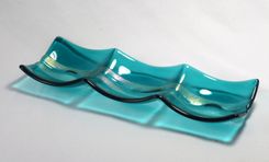 3-Section Fused Glass Dish "Caribbean Wave" 5 small