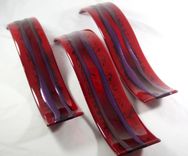 Glass Art Sculpture With Red Waves In Set Of 3 3 small