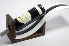 Black And White Wine Bottle Holder With Oak Base 3 small