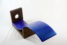 Iridescent Blue Wine Bottle Holder With Oak Base 2 small