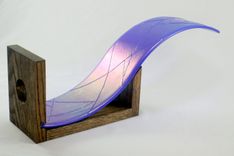 Iridescent Blue Wine Bottle Holder With Oak Base 4 small