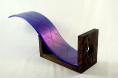 Iridescent Blue Wine Bottle Holder With Oak Base 5 small