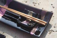 Purlple And Black Glass Sushi Set For Two 1 small