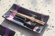 Purlple And Black Glass Sushi Set For Two 5 small