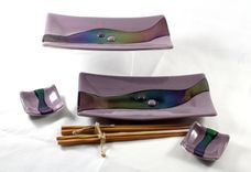 Purple And Iridescent Black Glass Sushi Set For Two 1 small