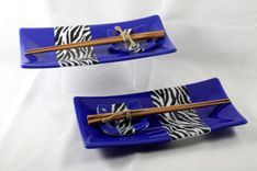 Blue Glass Sushi Set With Zebra Stripes For Two 1 small