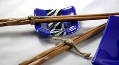 Blue Glass Sushi Set With Zebra Stripes For Two 3 small