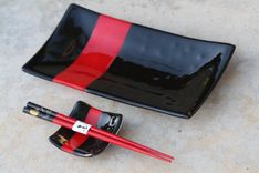 Black And Red Glass Sushi Set For Two 2 small
