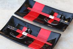 Black And Red Glass Sushi Set For Two 3 small