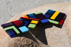 Black De Stijl Glass Coasters In Set Of 4 2 small