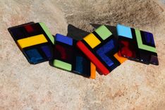 Black De Stijl Glass Coasters In Set Of 4 5 small