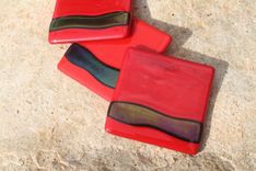 Red Glass Coasters In Set Of 4 4 small