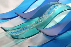 Fused Glass Wall Art- Ocean Waves (Set Of 5) 4 small