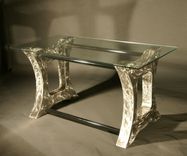 Modern Polished Steel Desk // (Min. Shipping $450+) 1 small