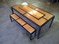 Steel And Wood Modern Table // (Min. Shipping $450+) 2 small